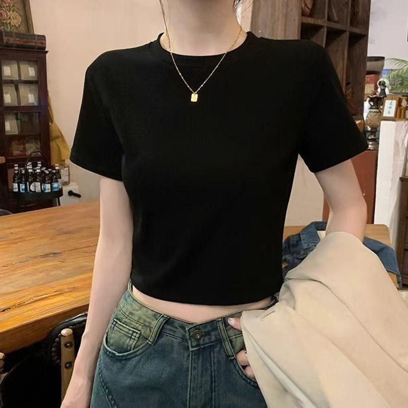 Camiseta legging corta 2026 verano básico hombro corto camiseta de manga corta mujer simple delgada tendencia de blusa