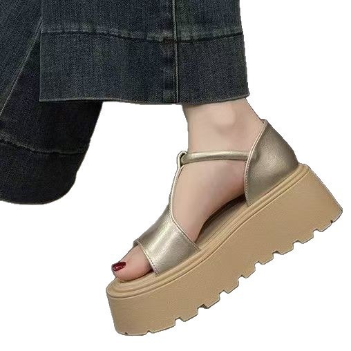Muffin sandalias de fondo grueso para mujeres verano 2026 nuevo estilo de alta calidad sensación de belleza Velcro aumento de altura sandalias de moda