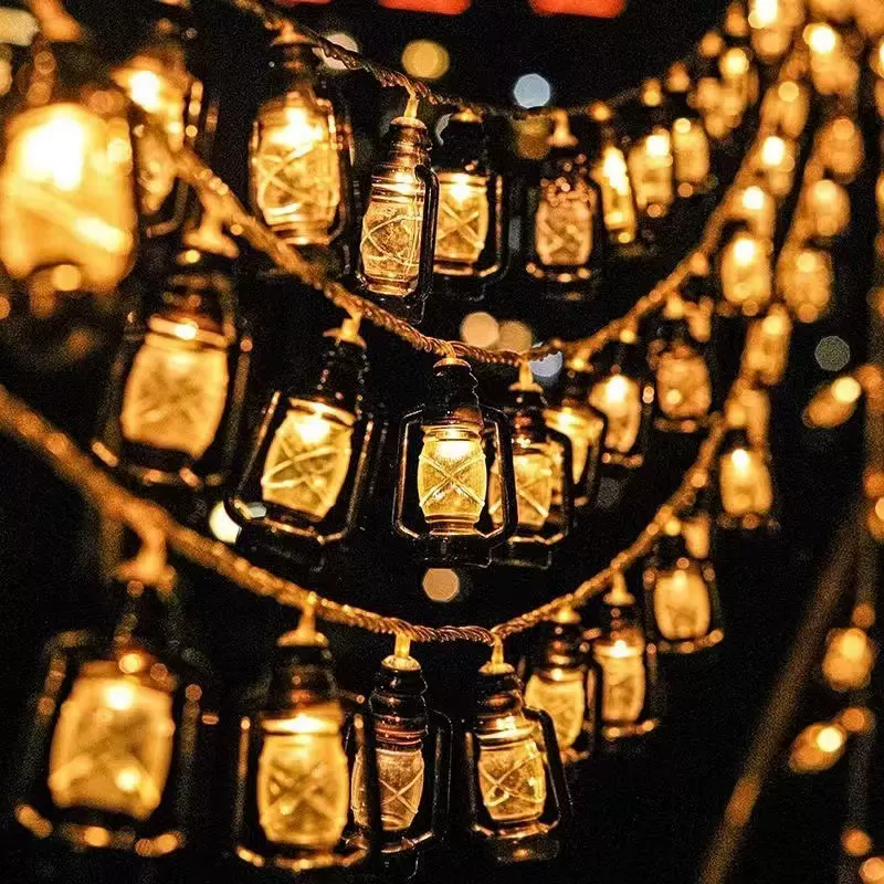 复古煤油瓶灯串LED灯万圣节户外帐篷天幕装饰营地布置彩电池灯串