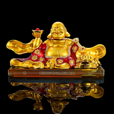 New car perfume ornaments car perfume seat decorations large alloy ingot Maitreya Buddha fan Buddha (Car ornaments) - crystal-bottom-20128cm900-grams-painted-maitreya-buddha