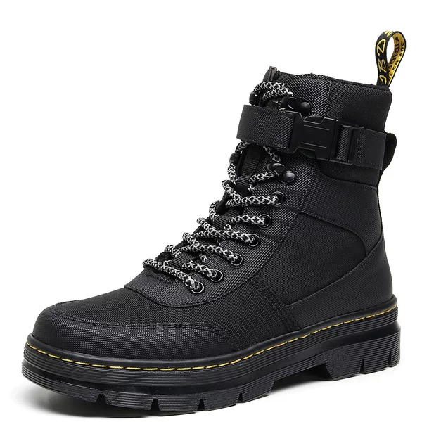 Buckle Motorcycle Boots Women's Velcro Canvas Boots Lightweight Fashion Boots Stitching Men's and Women's Thick Sole British Style Women