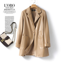 皮衣女西装领中长款收腰绵羊皮海宁2025春秋高端气质女士外套真皮