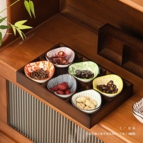 Walnut wood color nine-grid tray household snack tray fruit snack tray tea cozy tea tray divided plate