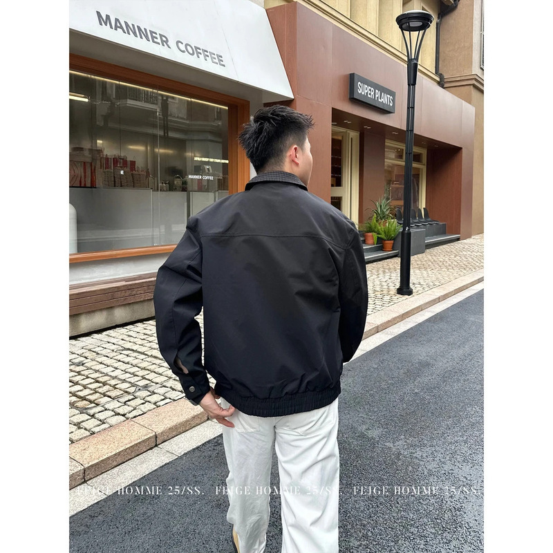 男士春秋季新款轻奢时尚夹克潮流休闲外套百搭工装上衣老钱风个性|undefined