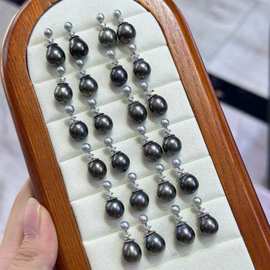 9-10mm天然海水大溪地王妃珍珠耳钉镜面油亮侧面正面都是干干净净