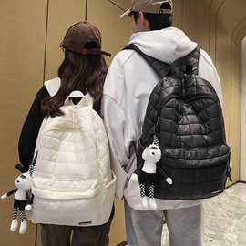 棉服包男2024冬季新款格子纯色学生双肩包女韩版小众旅行背包跨境