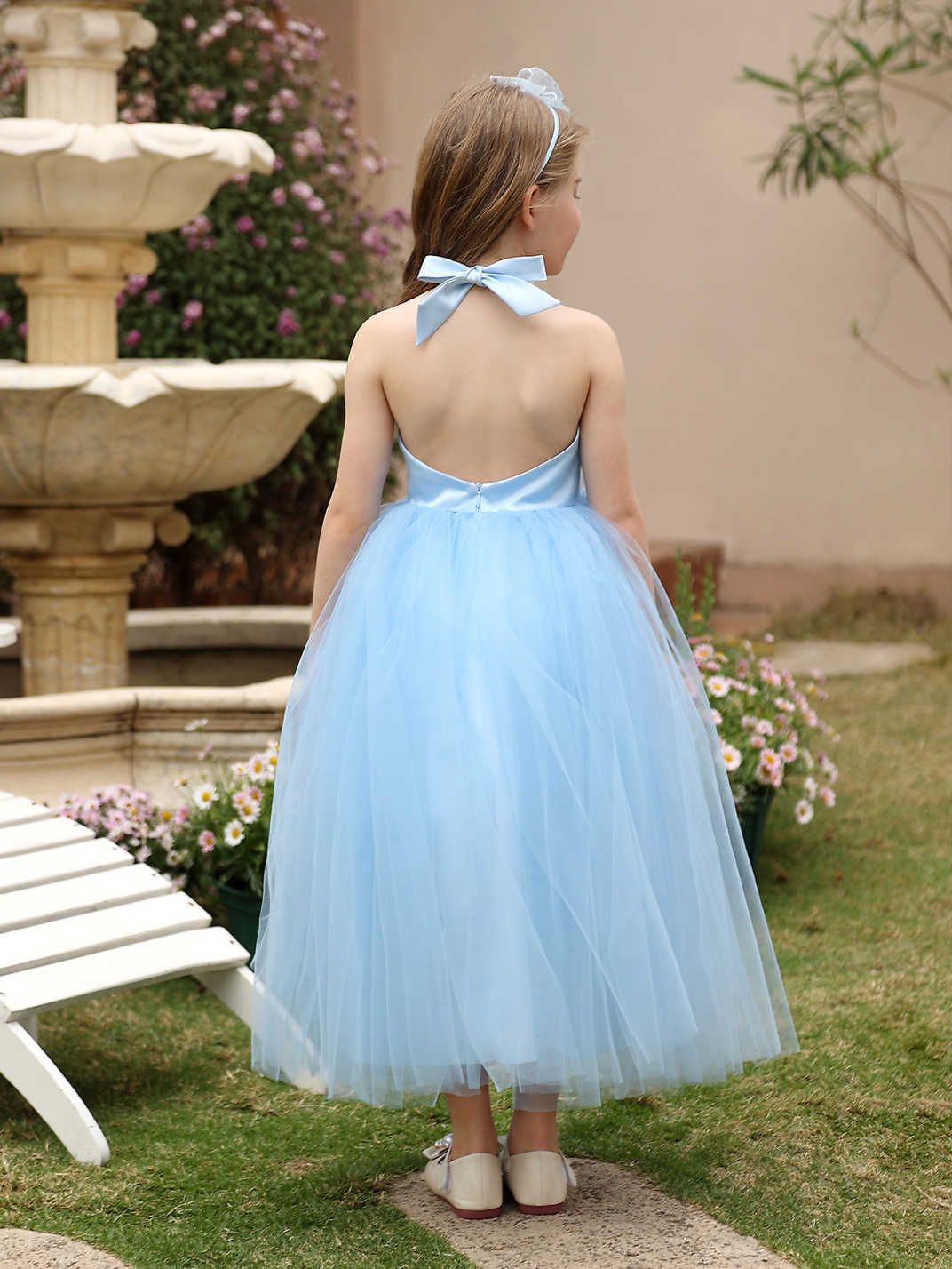 Nuevo cross-border niñas con espalda descubierta vestido de noche para niños, vestido de princesa, vestido de boda para niños, vestido de flores