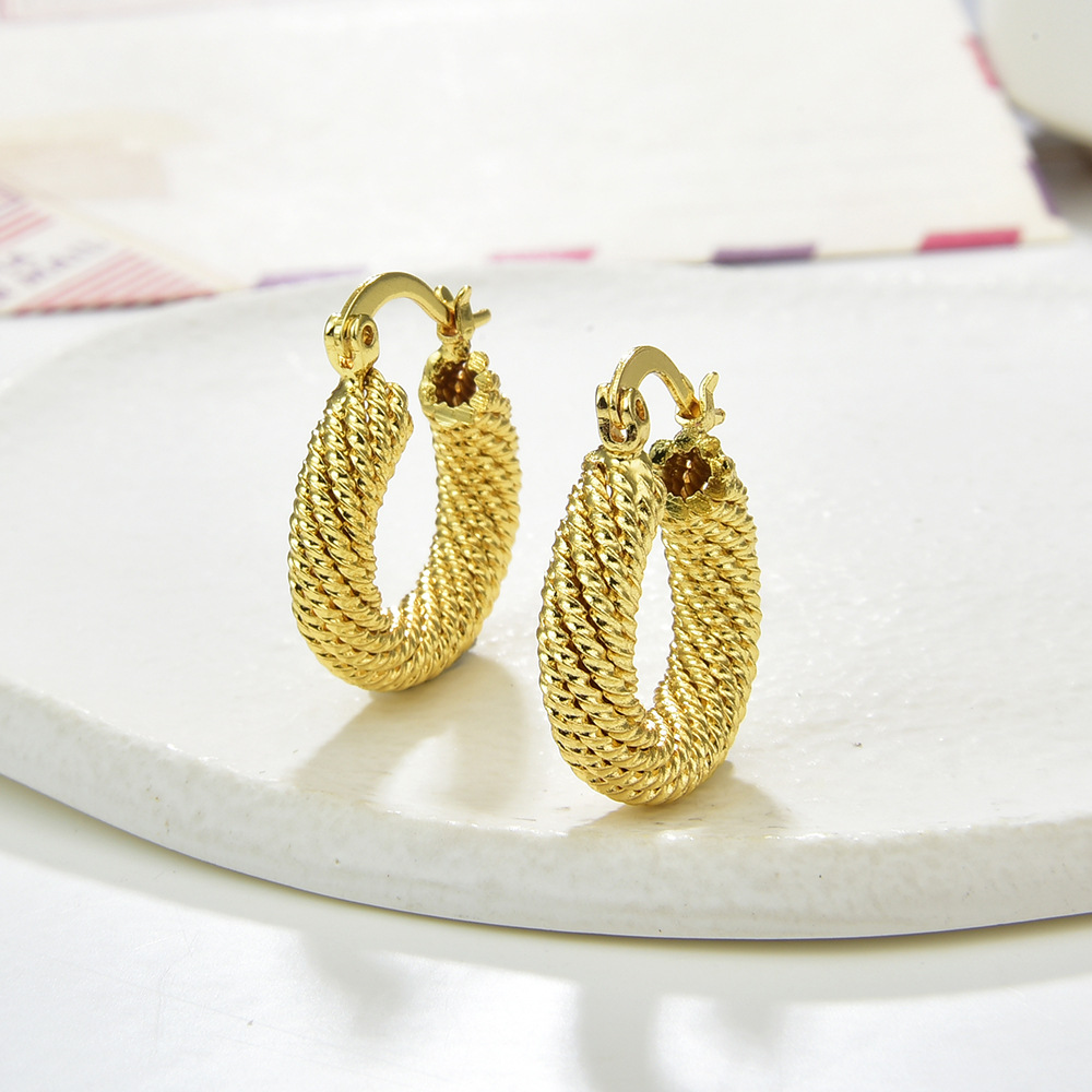 Electroplating Gold Plating Process Copper Ear Needle Material 18K Gold Plated Plating Material Geometric Twist Metal Copper Retro Exaggerated Fashion Earrings