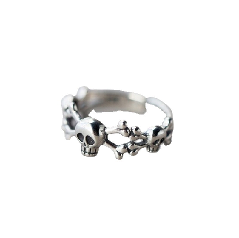 Anillo de calavera ajustable en aleación para mujer estilo europa_voghion.com
