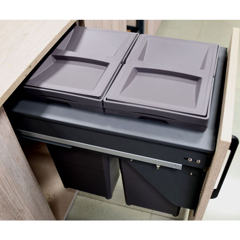 Large-Capacity Cabinet Trash Can, Built-In Double-Bucket Sorting Trash Can under the Sink, Hidden with Lid