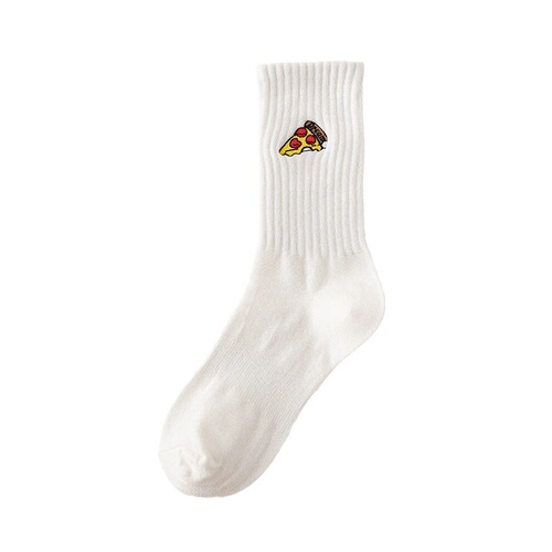 ins Japanese version of trendy brand cartoon pizza burger embroidered socks retro outer wear for men and women sports mid-tube pure cotton socks