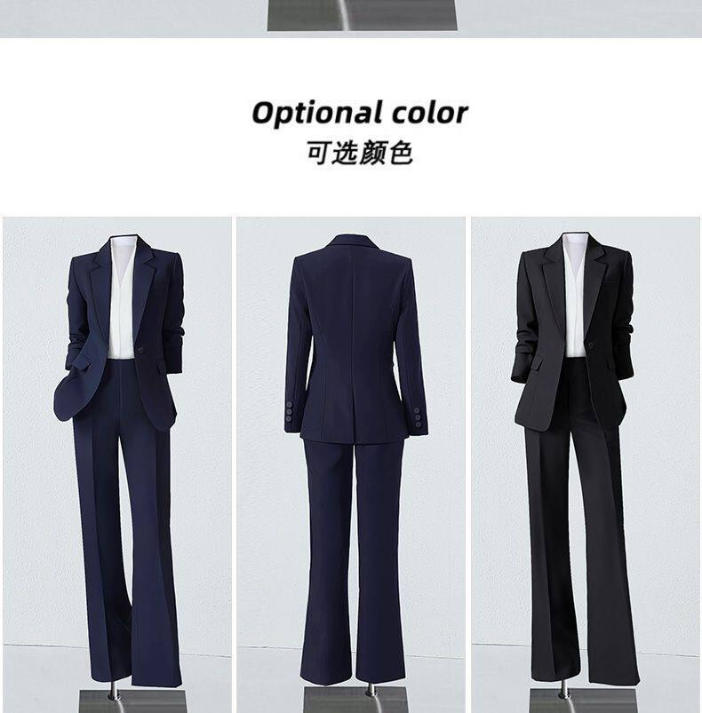 Bộ vest công sở nữ thanh lịch dài tay quần ống loe nhẹ — Quần đen, Áo đen đơn chiếc, Quần áo đen + quần chi tiết 7