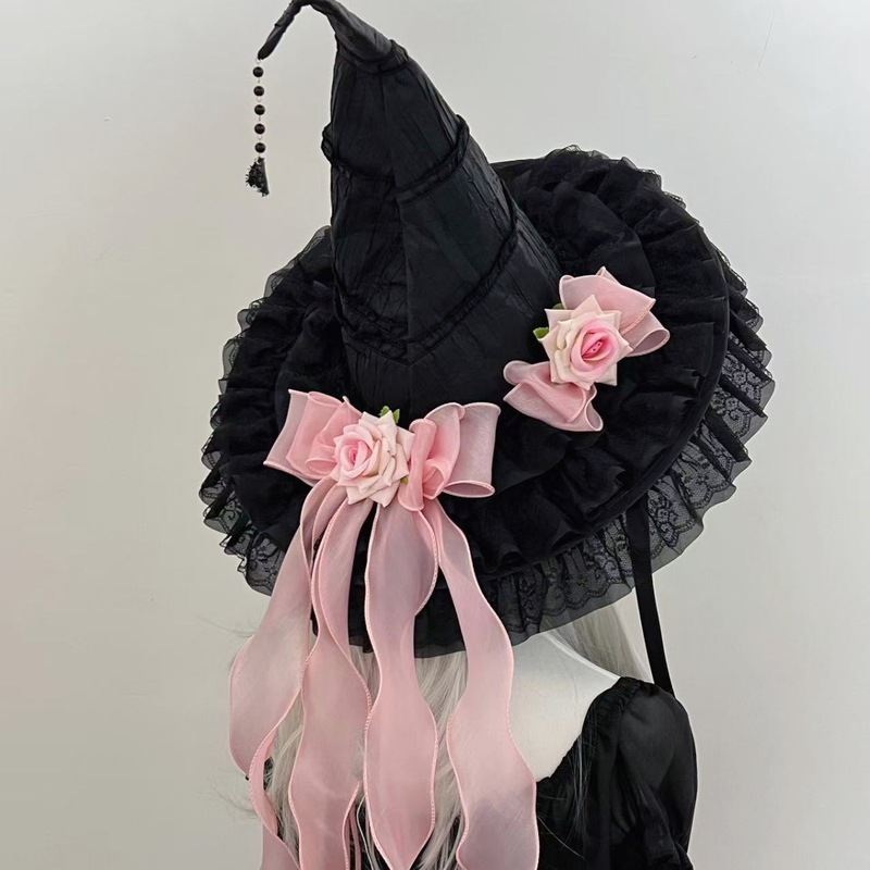恶魔lolita蝴蝶结cos装扮i哥特暗黑系辣妹万圣节女巫帽头饰魔女帽|undefined