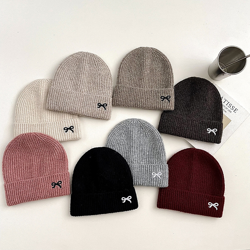 Live Broadcast Main Children's Knitted Hat suit Bow Embroidered Baby Warm Pouches Girls' Wool Cap Windproof