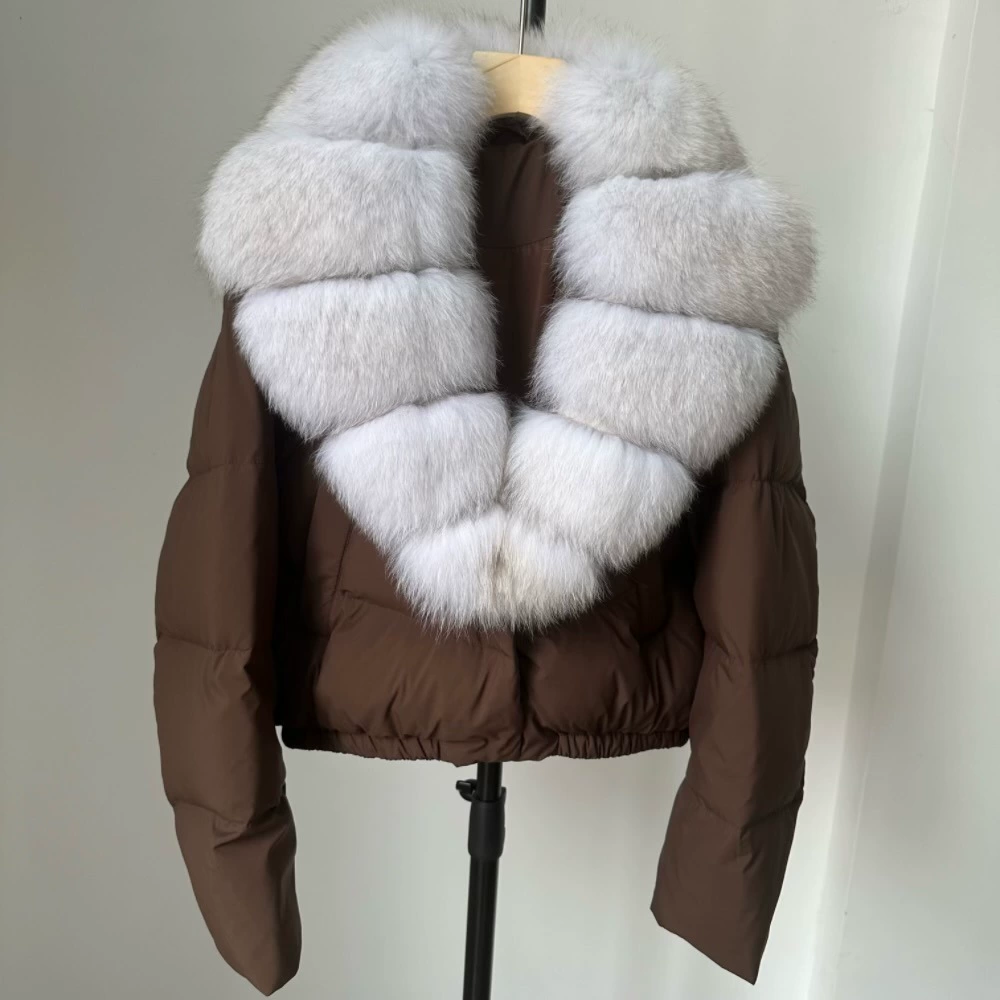 Пуховик Velvet Duck-Down зимний, короткий пуховик с крупным Faux-Fur воротником, размеры S–M