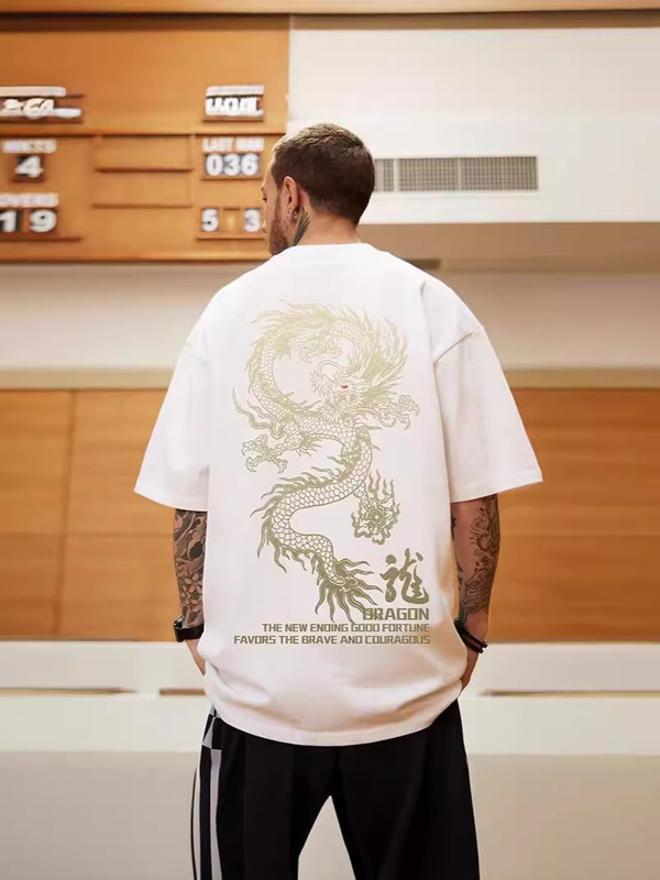 本命年紅国潮半袖tシャツ男2024年夏新作龍年大サイズ上服潮牌半袖|undefined