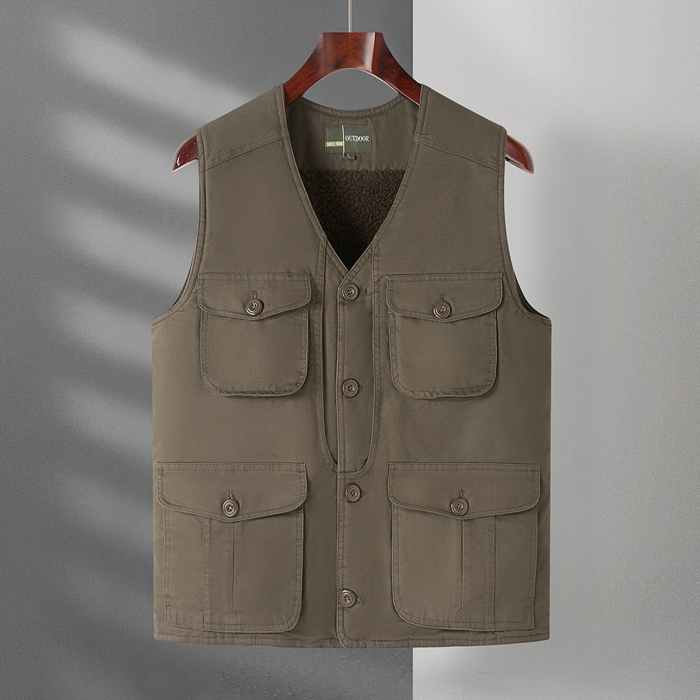 秋冬季男士马甲中老年爸爸装纯棉坎肩休闲多口袋外套钓鱼背心马夹