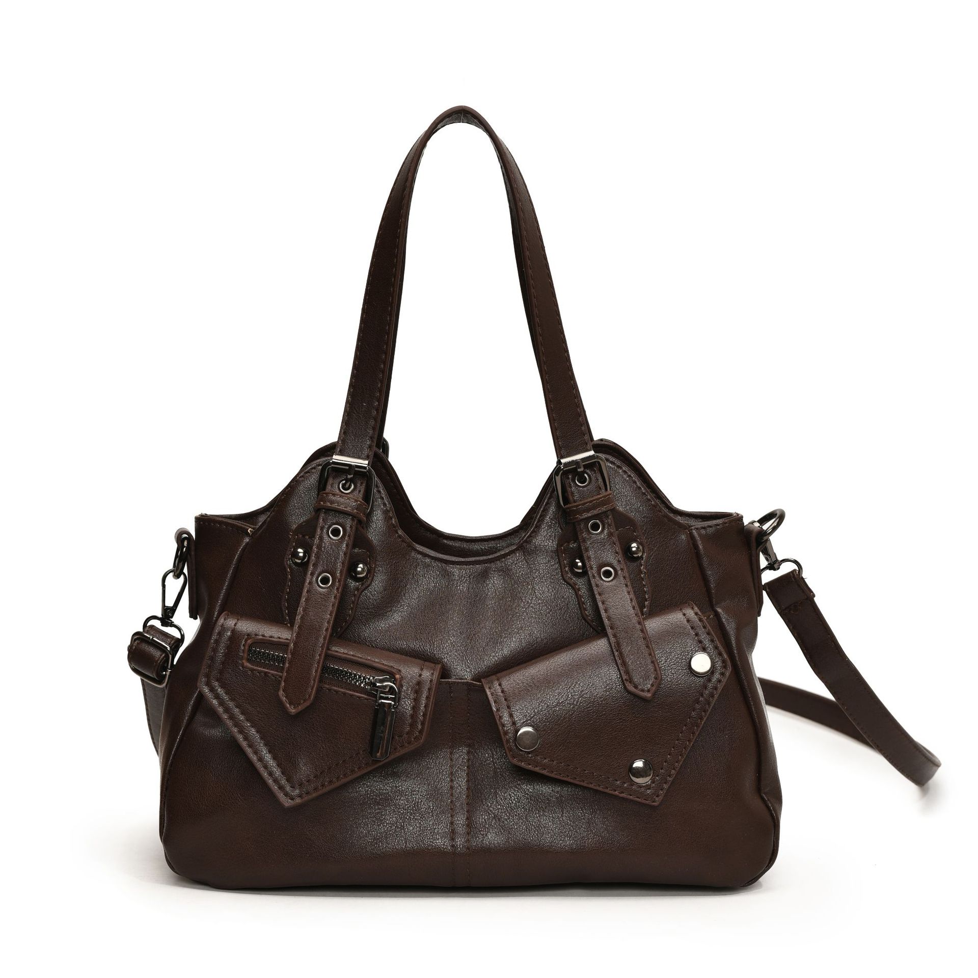 Bolso de alta capacidad retro europeo y americano 2024 nuevo bolso de mensajero portátil con costuras bolso femenino bolso de axila de cuero suave simple