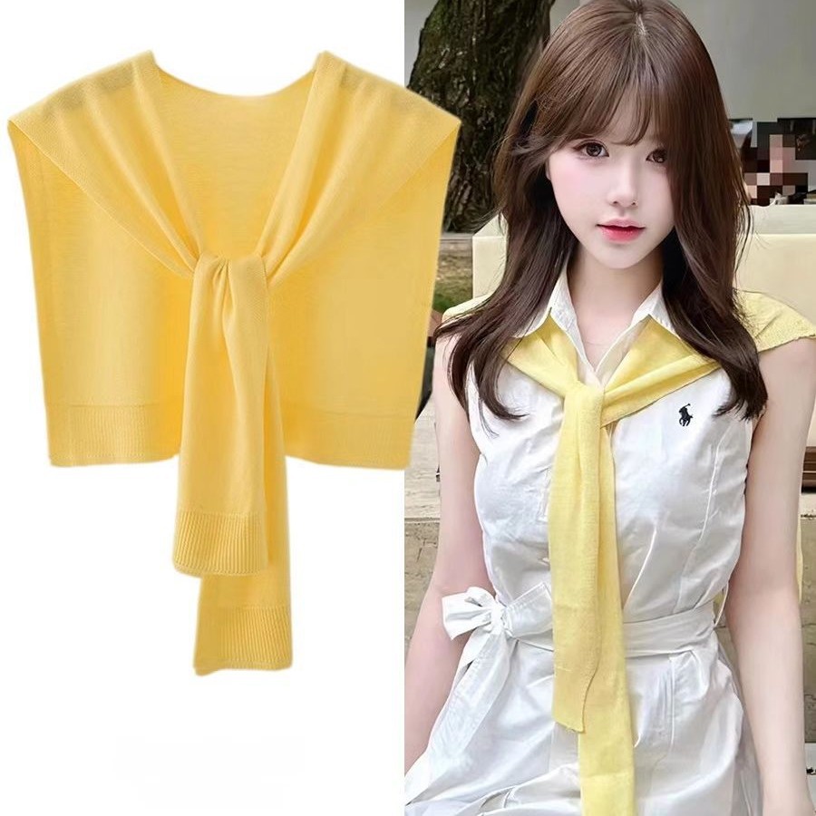 Korean-Style Simple Solid Color Knitted Shawl for Women, New for Spring, High-End Feel, Multifunctional Layering Vest for Outerwear