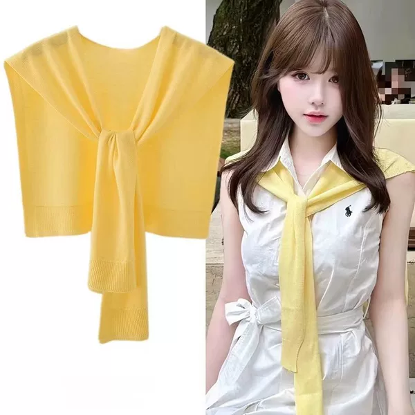 Korean-Style Simple Solid Color Knitted Shawl for Women, New for Spring, High-End Feel, Multifunctional Layering Vest for Outerwear