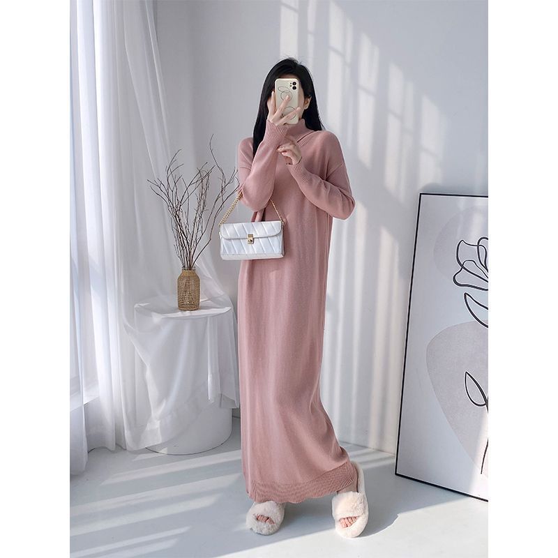 Extra Long Sweater Dress New Summer Loose New Style over the Knee Ankle Bottoming Black New Dress Long Skirt for Women