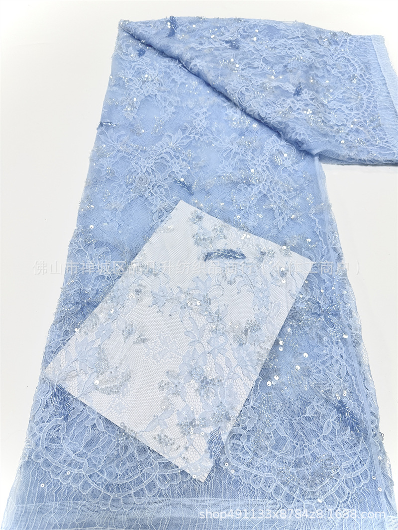 Niche Zhong lujo ligero Gao vestido vestido tela 3m encaje pestañas bordado tela de encaje bordado de perlas