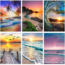 热销5D钻石画海滩风景艺术贴画十字绣圆钻满钻钻石画跨境批发