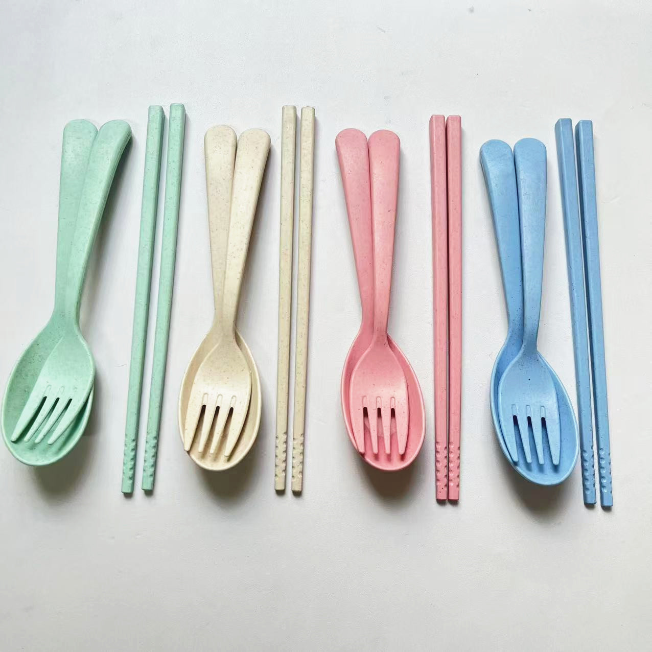 小麦秸秆餐具三件套学生便携餐具套装勺子叉子筷子促销小礼品
