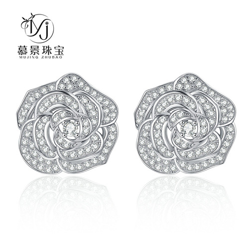 Mujing Jewelry Light luxury and high-end small fragrant camellia earrings ins Xiaohongshu exquisite temperament rose earrings