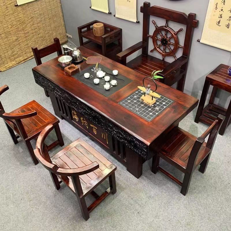 船木茶桌桌椅组合客厅家用实木功夫茶几茶具套装一体办公室泡茶|undefined
