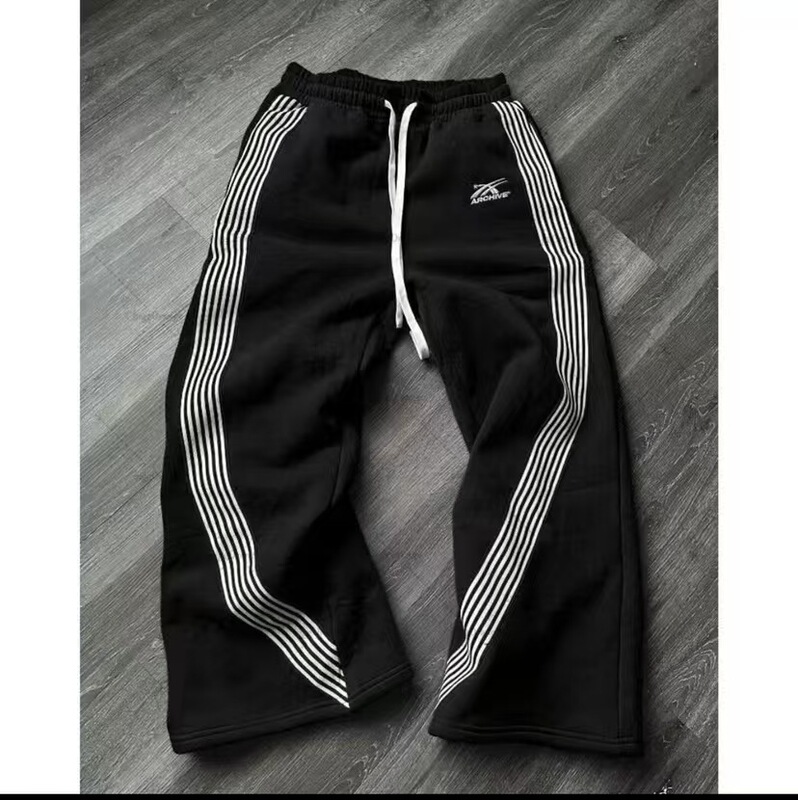 Cross-Border Popular Men's Casual Pants Manufacturer Direct Sales Sweatshirts and Sweatpants Wholesale Striped Plus Fleece Fleece Men's Sports Pants