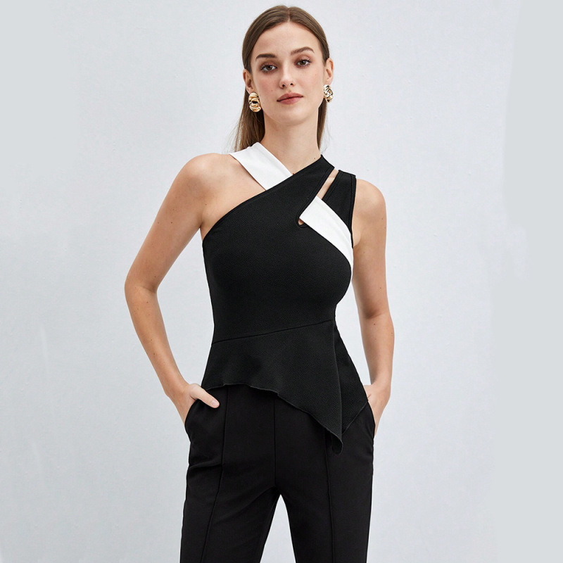Cross-Border Hot-Selling Women's Clothing, Trendy Ins-Style Vest, Spring and Summer Color-Blocking Design, Cross-Strap Top