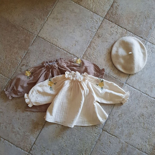 Korean version of ins spring and autumn infants and toddlers long-sleeved embroidered cotton long-sleeved bottoming shirt baby trendy comfortable loose children's shirt