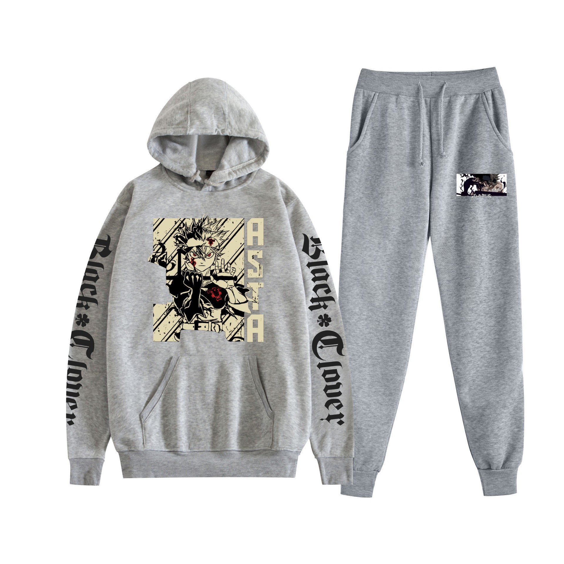 Trébol de cuatro hojas negro nuevo estilo transfronterizo Black Clover pareja suéter con capucha hombres y mujeres pantalones de dos piezas