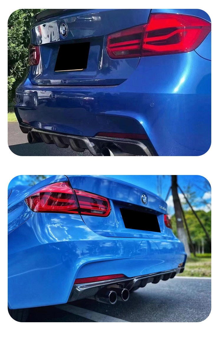 Suitable for BMW 3 Series rear lip F30F31F35 to MP bright black rear lip carbon pattern double out rear spoiler surround