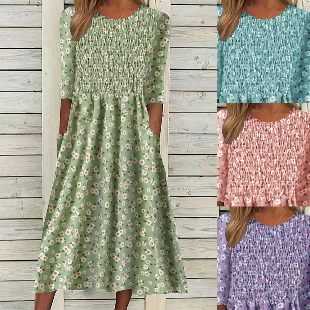 Трансграничная женская одежда Amazon европейский и американский темперамент платье с короткими рукавами с принтом 2023 летом новый стиль отдыха женщина