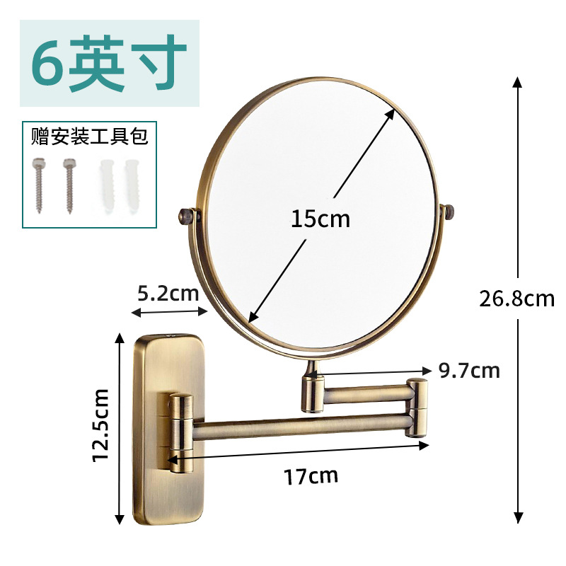 Espejo de maquillaje Espejo de doble cara montado en la pared Espejo de luz led de tres colores recargable USB Baño Espejo de tocador retráctil plegable para el hogar