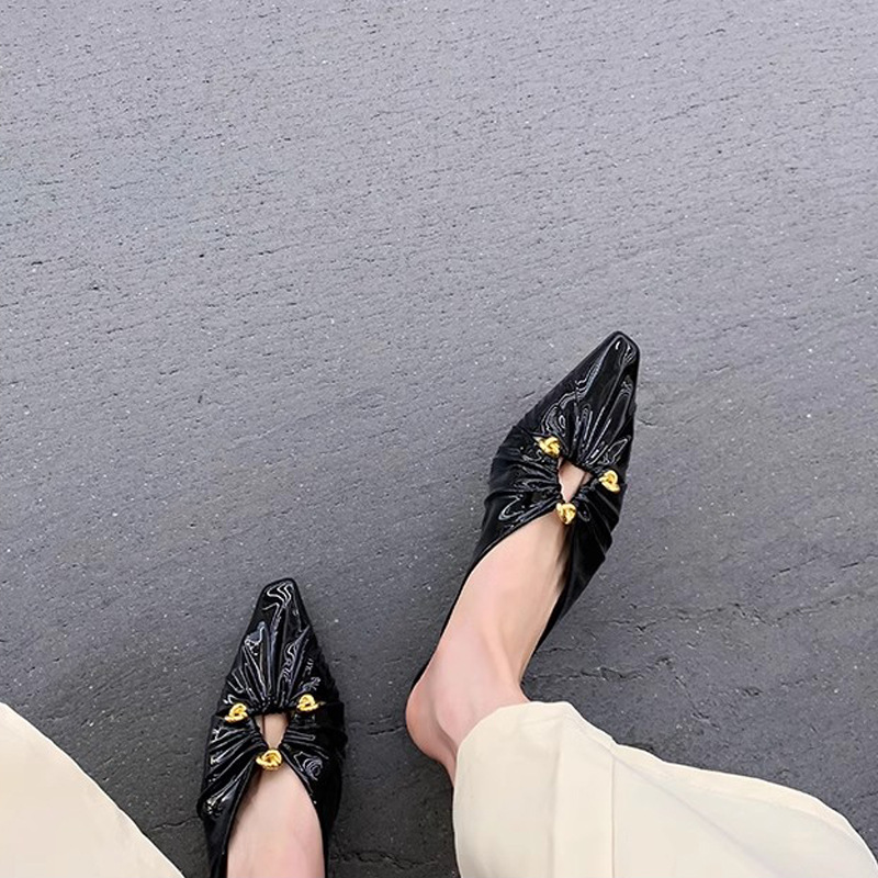 Verano nuevo madres de uva con hebilla de triángulo agujero agujero punta plegaba cabeza de zapatillas mueller mitad zapatillas mujeres