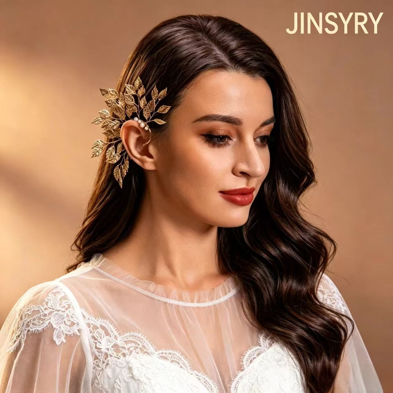 European and American style metal leaf earrings, handmade pearl encircling ear accessories, earrings for wedding and makeup photography