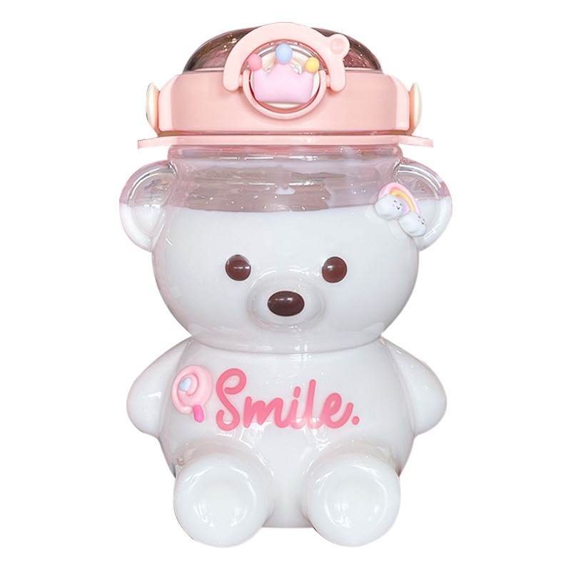 Taza de agua con pajita para niños, diseño de oso