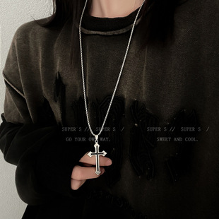 Long Titanium Steel Color-Free Cross Necklace ins Hip-Hop Men's Trendy Sweater Chain Niche Design Sense Sweater Chain for Women