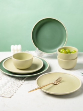 IZ4A墨色一人食碗筷单人一套精致碗碟套装家用餐具高颜值陶瓷碗盘