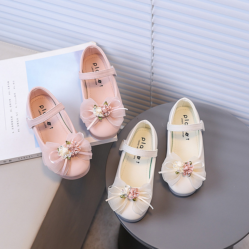 儿童女童皮鞋2025年秋季新款时尚花朵蝴蝶结女童百搭优雅风宝宝鞋