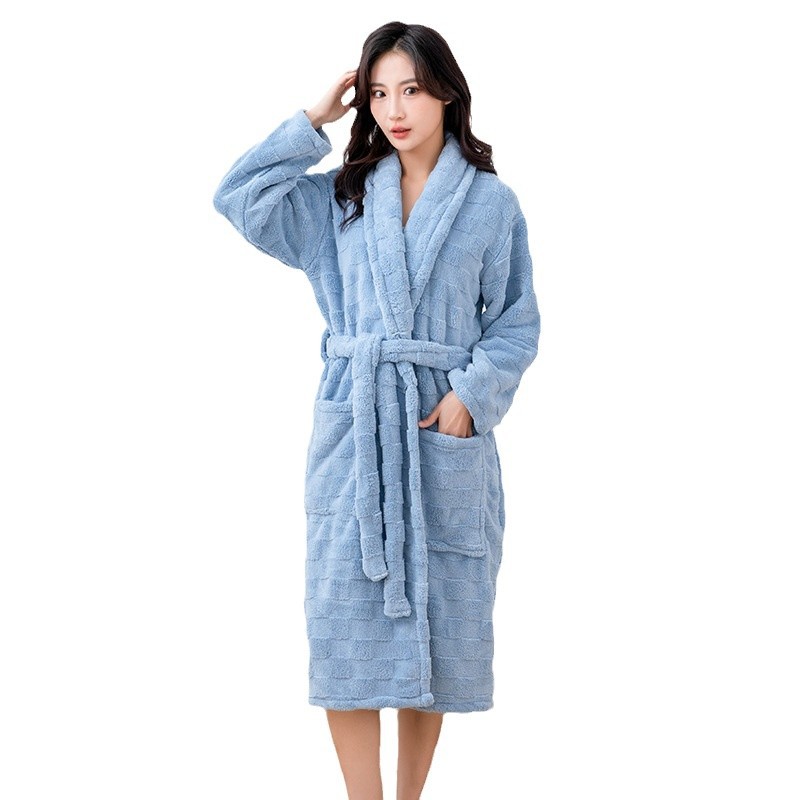 산호 양털 긴 잠옷 양면 기모 흡수성 빠른 건조 커플의 집 옷 깔린 두꺼운 가을과 겨울 목욕 가운