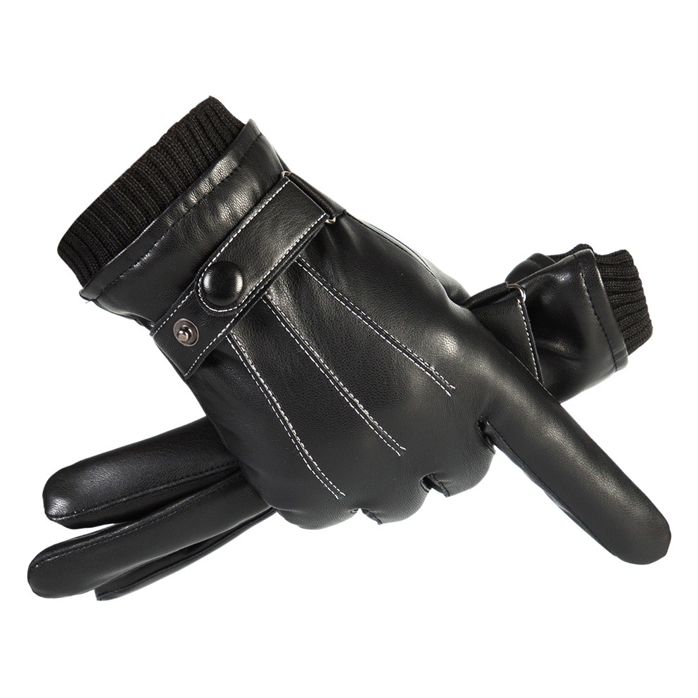 Guantes de cuero de la pantalla táctil caliente de los hombres de invierno con forro polar protección contra el frío dedo completo guantes de esquí de equitación al aire libre de tres bandas