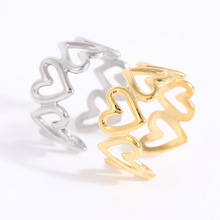 跨境油压心形钛钢戒指女ins风时尚个性爱心开口可调节指环冷淡风