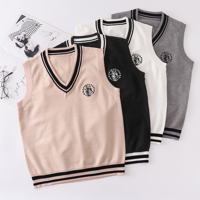 JK/DK Uniform Sweater Original Sweet and Cute Bear Embroidered Vest Knitted Vest Japanese Men and Women Top