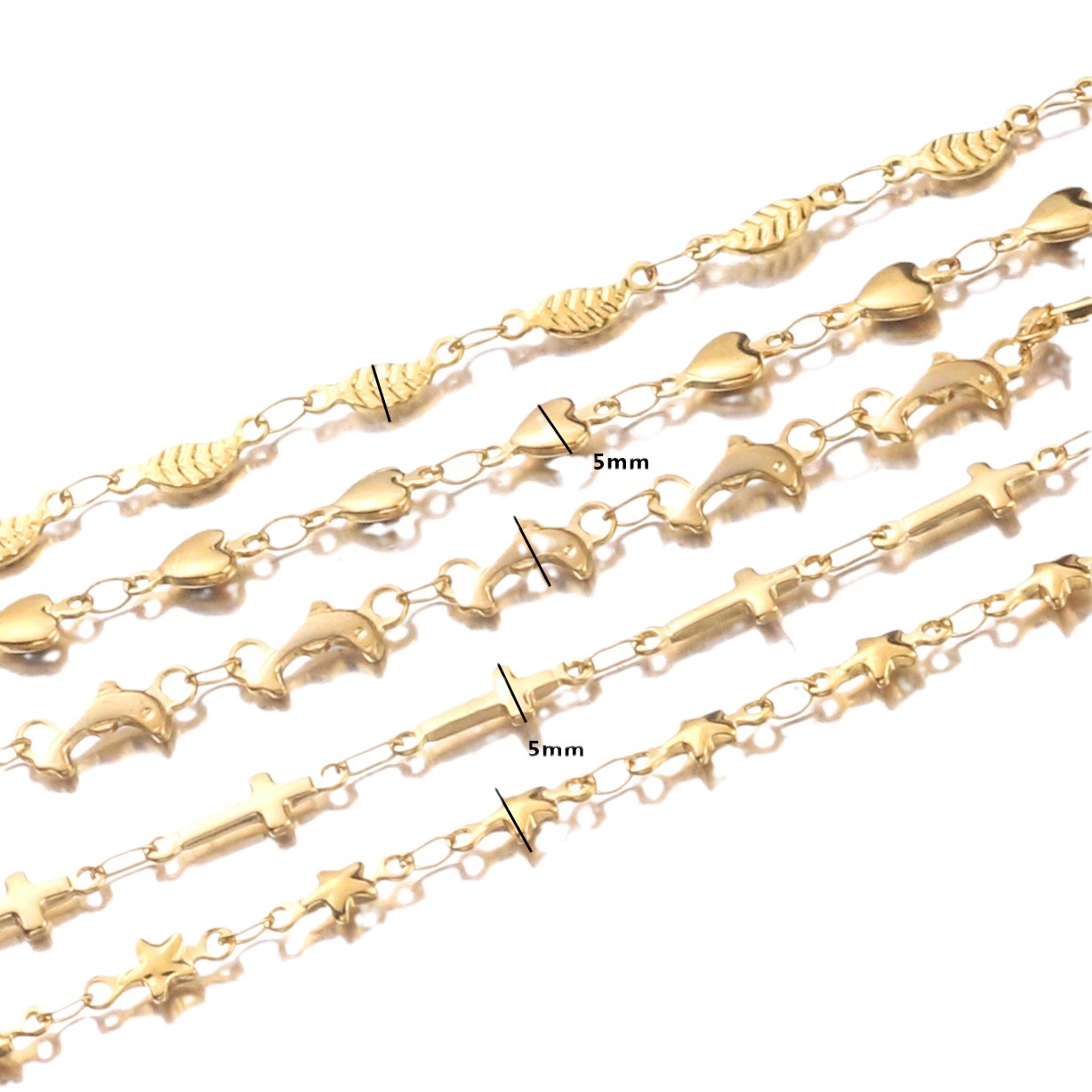 Cadena de vacío de acero inoxidable Golden Peach corazón cruz marco cadena estrella de cinco puntas cadena hecha a mano DIY collar accesorios de la joyería