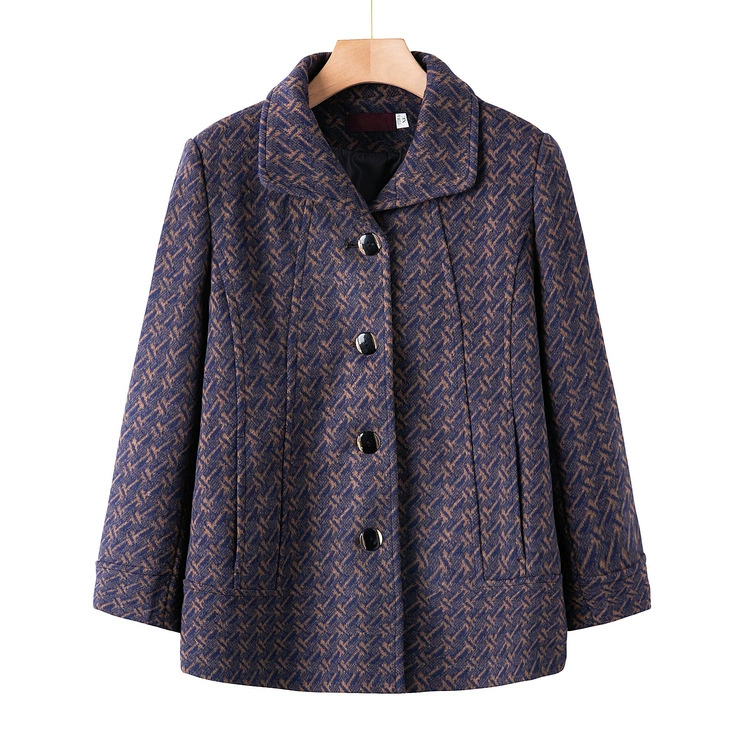 Среднее и старое женское осеннее новое пальто бабушка свободный топ пожилая одежда 60-летняя мама с отворотом платье