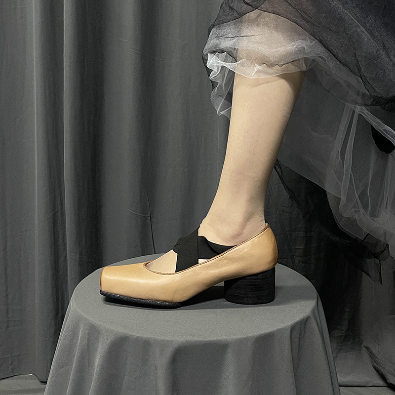 U家猪鼻子芭蕾舞鞋女2024新款时尚经典复古手工做旧玛丽珍单鞋
